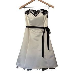 Jessica McClintock Gunne Sax Dress 5/6 Strapless Fit & Flare White Silky Black S